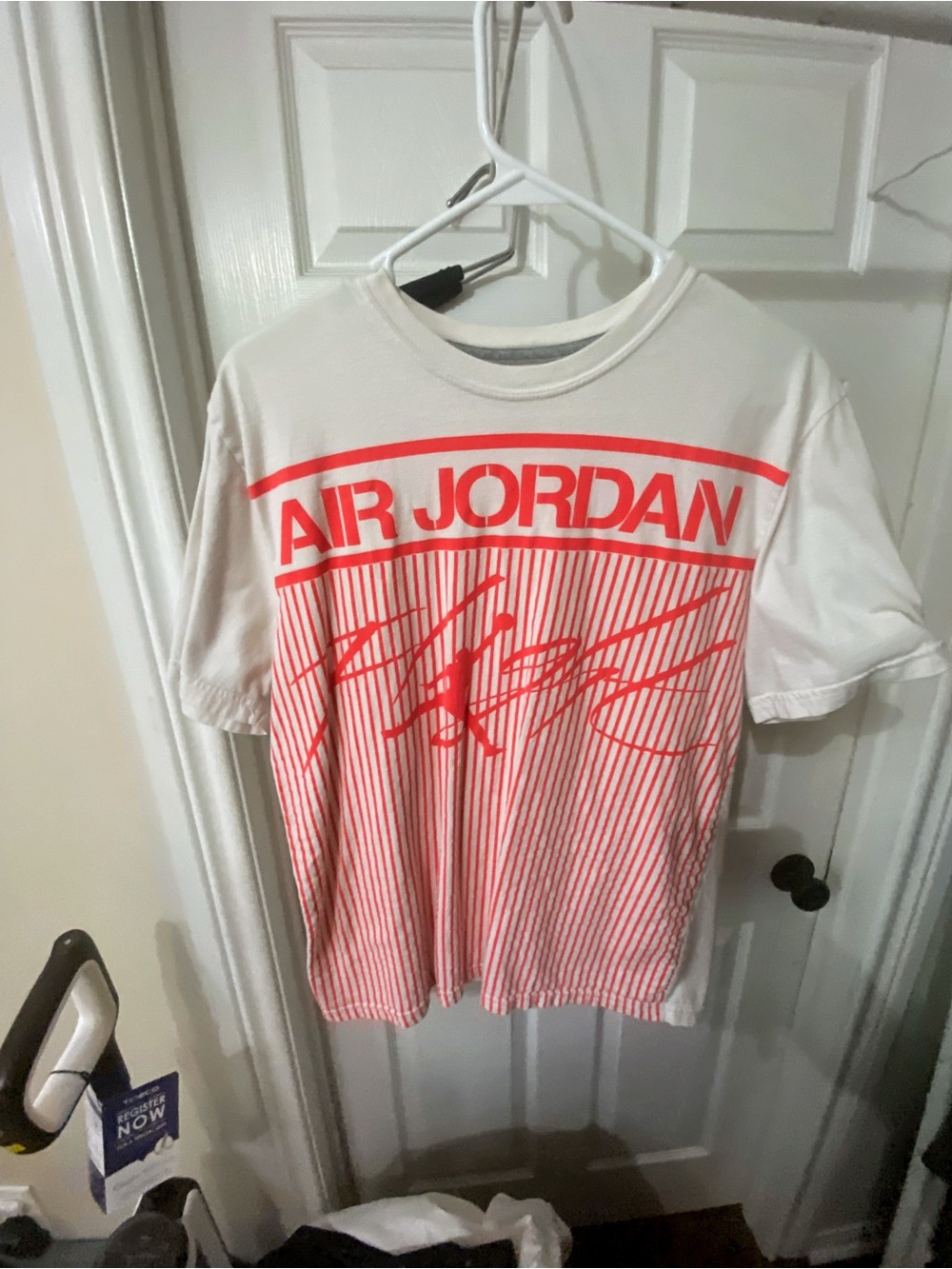 Nike/Jordan White Tee with Bright Red (Hot Pink) Air Jordan Graphic